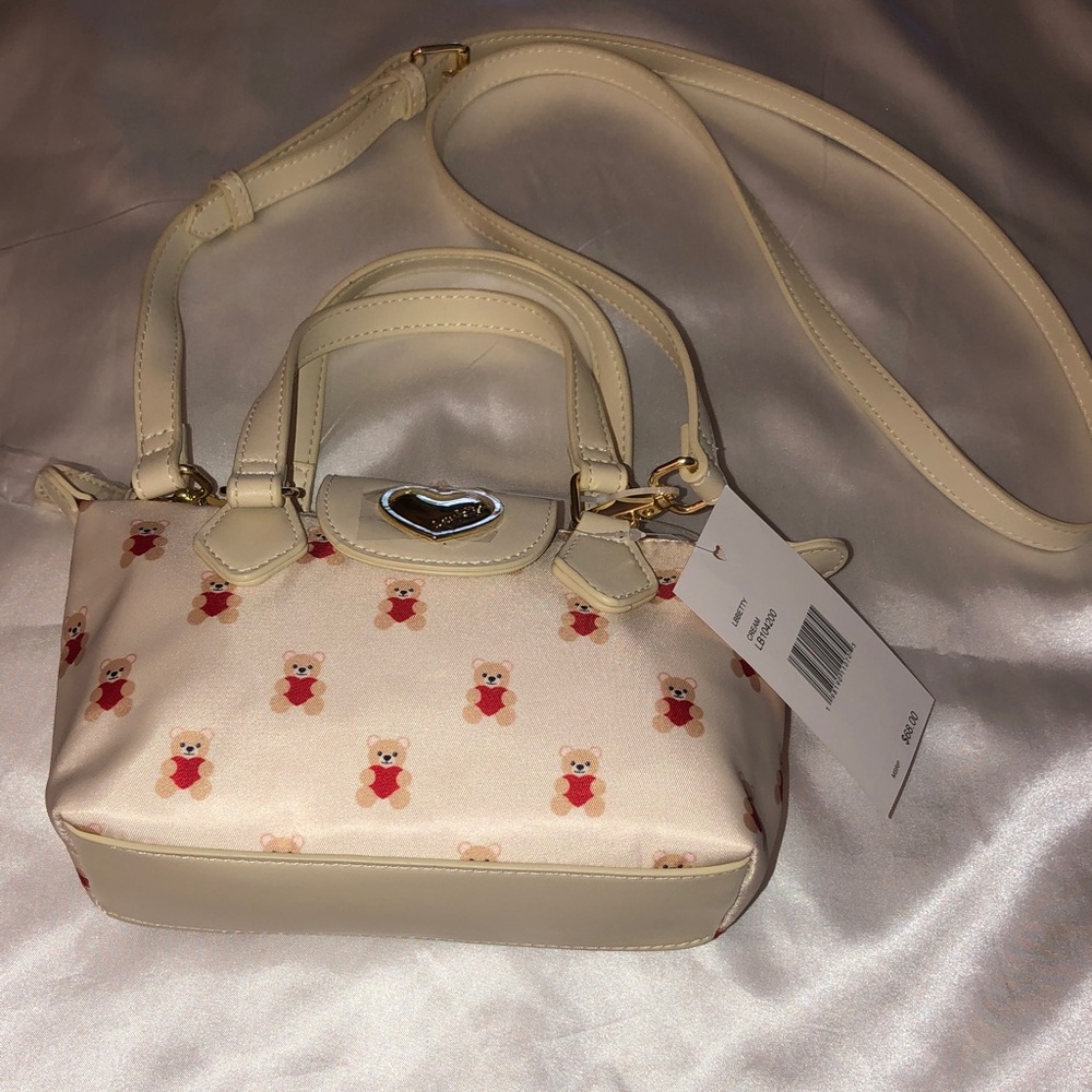 Luv Betsey Betsey Johnson Nylon & Faux Leather Cream Teddy Print Mini Tote Bag